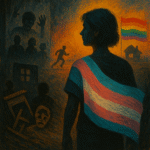 Abstract portrait of a transgender woman representing Maya’s journey through abuse, school dropout, and eventual identity acceptance in India.