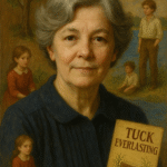 Portrait of Natalie Babbitt, American author and illustrator, known for Tuck Everlasting, shown with soft tones and a book in hand.