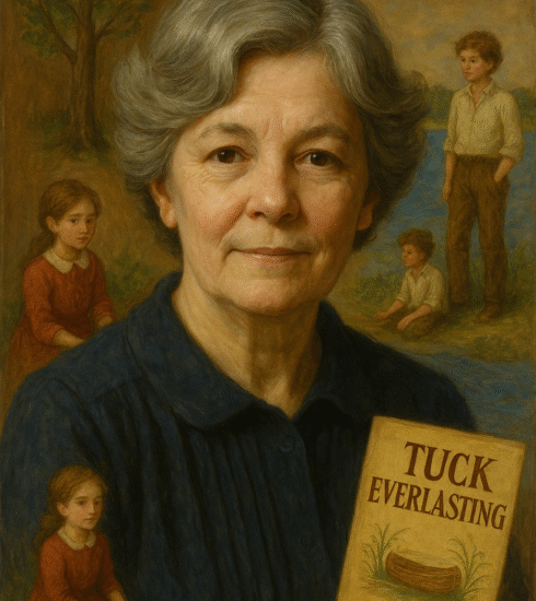 Portrait of Natalie Babbitt, American author and illustrator, known for Tuck Everlasting, shown with soft tones and a book in hand.