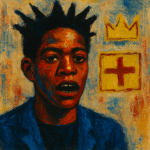Abstract painting evoking Jean-Michel Basquiat’s vibrant, interrupted future