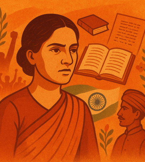 Vintage autumnal illustration with tricolour and tribal motifs representing India’s non-mainstream literature.